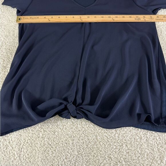 Lola & Sophie Blouse Womens Size Small V Neck tie front Polly Chiffon Navy Blue - Picture 5 of 10